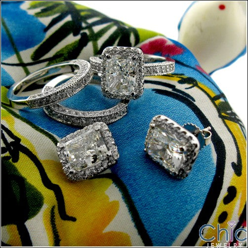 Matching Set 3 Ct Radiant Center Pave Double Cubic Zirconia Cz Ring