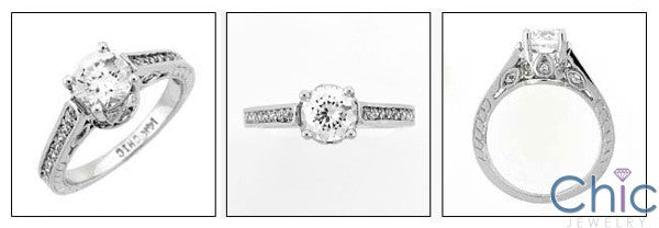 Engagement 1 Ct Round center Engraved Ct Pave Cubic Zirconia Cz Ring