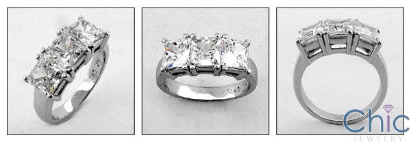 Princess Cut Cubic Zirconia 3 Stone Ring