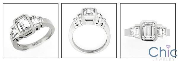 1.5 Carat Emerald Cut Bezel Cubic Zirconia Anniversary Ring 14K White Gold