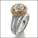 Cubic Zirconia Two Tone Rose Gold Matching Engagament Set 1 Ct Round Center Rose Pave Cz 14k White Gold Ring
