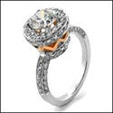 Engagement Rose Gold Two Tone 1 Ct Round Center Pave Cubic Zirconia 14K Ring