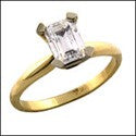 Solitaire 1 Ct Emerald Center Engagement Ring Cubic Zirconia Cz Ring
