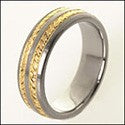 Mens Two Tone Gold Engraved Wedding Band