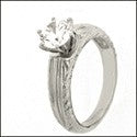 Solitaire Round Center 1 Ct Engraved Shank Cubic Zirconia Cz Ring