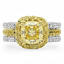 Canary Cushion Cut Two Tone Cubic Zirconia Cz Ring
