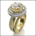 1.5 Carat Round Cubic Zirconia Two Tone Gold Micro Pave Euro Shank Engagement Ring