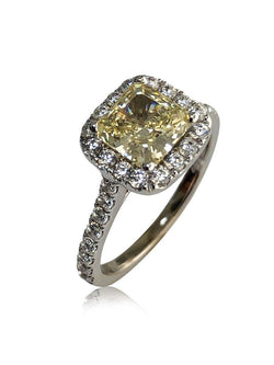 1.25 LIGHT CANARY PRINCESS CUT CZ  HALO STYLE ENGAGEMENT RING
