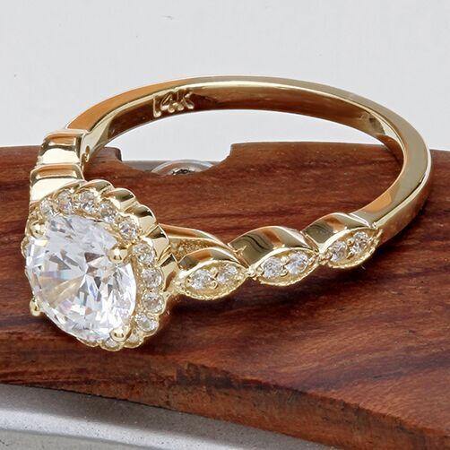 1.25 Highest Quality Cubic Zirconia Halo 14k Yellow Gold Engagement Ring