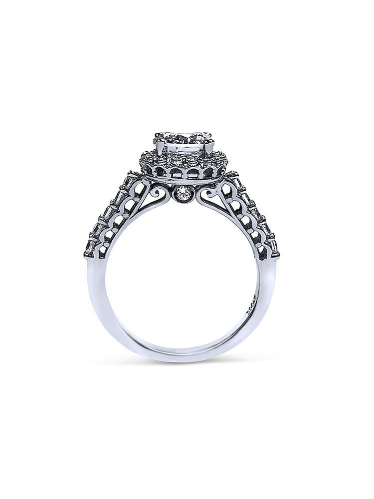 1.25 Round Cubic Zirconia Halo Style 14k White Gold Engagement Ring