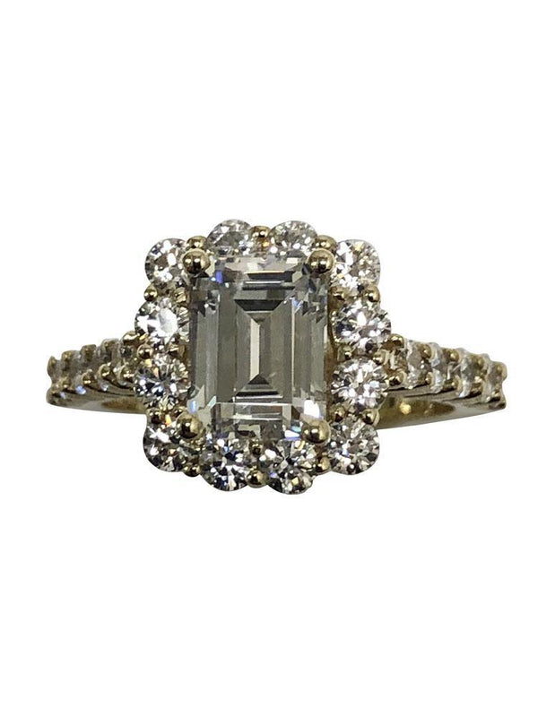 Highest Quality Cubic Zirconia 1.5 carat Emerald Cut 14 K Engagement ring
