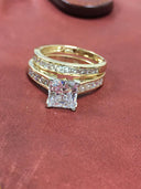 Matching Set 1.5 Princess Center Channel Cubic Zirconia Cz Ring