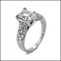 1.5 Emerald Cut Cubic Zirconia  Lucida Pave Engagement Ring 14K White Gold