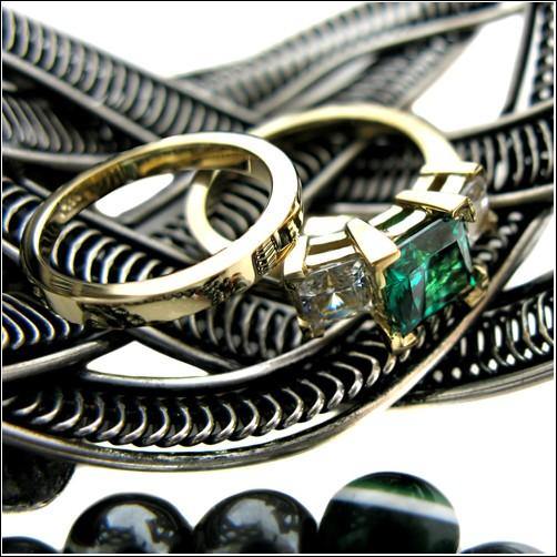 1.5 Emerald Green Princess Diamond Cubic Zirconia 3 Stone Ring 14K White Gold