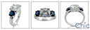 Cubic Zirconia 3 Stone Ring 2 Ct Round Center And Sapphires 14k White Gold