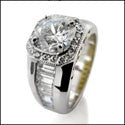 Round Cubic Zirconia Center 2Ct Center Channel Set Tapered Baguettes Two Tone 14k Gold Ring
