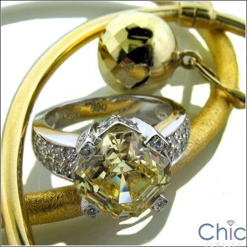 Engagement Canary Asscher 3 Ct Pave Cubic Zirconia Cz Ring