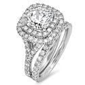 Matching Engagement Ring Set 2 Carat Cushion Pave Cubic Zirconia 14K White Gold