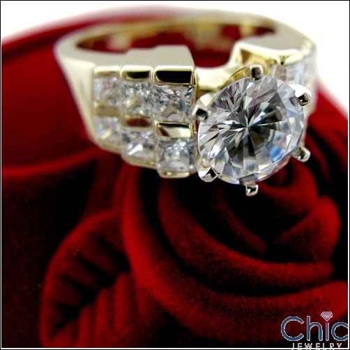 Engagement 1.5 Round Center Channel Step Shank 14K Gold Cubic Zirconia Cz Ring