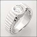 Cubic Zirconia Mens Ring 1 Carat Round  Bezel 14K White Gold