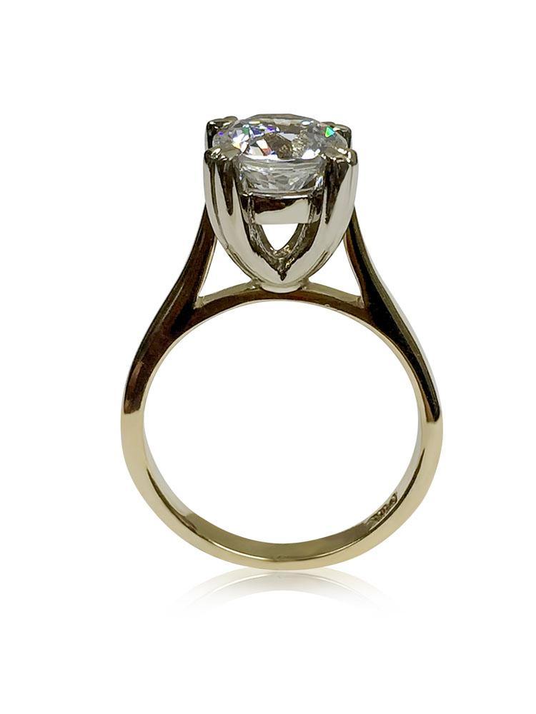 Highest Quality 2 Carat Round Cubic Zirconia Solitaire Two Tone Gold Ring