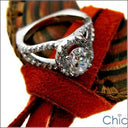 1.25 Oval Halo Euro Shank Pave Set Cubic Zirconia 14K White Gold Ring