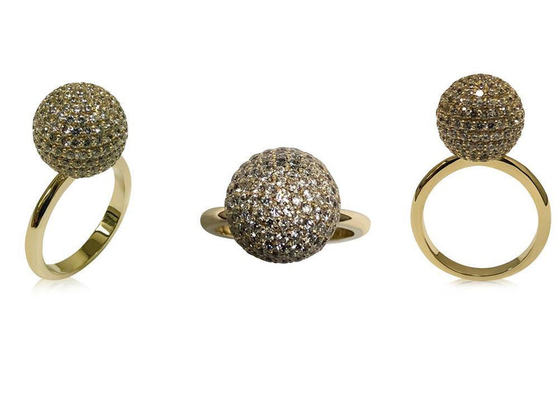 12 MM BALL RING WITH MICRO PAVE 14K YELLOW GOLD