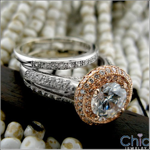 Engagement 1 Ct Round Center Rose Gold Top Pave Cubic Zirconia Cz Ring