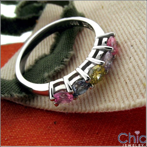 Wedding 1 Ct Share Prong 5 Stone Multi Color Cubic Zirconia CZ Band 