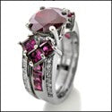 Matching Set Ruby Round 2 Ct Pave Wedding Cubic Zirconia 14k White Gold Ring