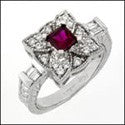 Estate .40 Ruby Princess pave Ct Channel Engraved Cubic Zirconia Cz Ring