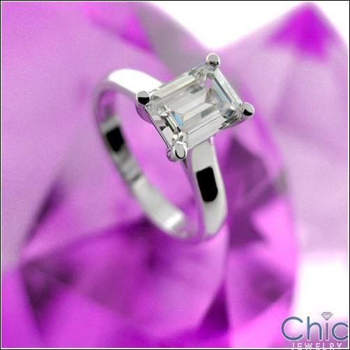 1.25 Emerald Cut Cubic Zirconia Solitaire Ring 14k White Gold