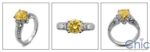 Engagement Canary Round 2 Ct Center 4 Prong Cubic Zirconia Cz Ring