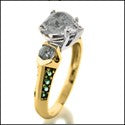 Engagement Heart Shaped 1.5 Center Emerald Pave Cubic Zirconia Cz Ring