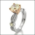 Engagement Canary round 1.5 Ct Center Rose Gold Two Tone Cubic Zirconia Cz Ring