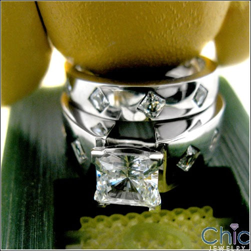 Engagement 1.5 Ct . Princess Center Burnished Princess Cubic Zirconia Cz Ring