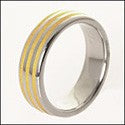 Mens Titanium Ct Gold Striped Wedding Band