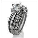 Matching Set 2.3 TCW Princess Pave Double Wedding Cubic Zirconia Cz Ring