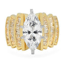 High Quality Marquise 4 Carat Cubic Zirconia Channel Baguettes 14K Yellow Gold Ring