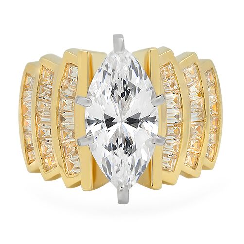 High Quality Marquise 4 Carat Cubic Zirconia Channel Baguettes 14K Yellow Gold Ring