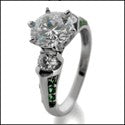 Engagement 1.5 Ct Center Round Emerald Green Cubic Zirconia Cz Ring
