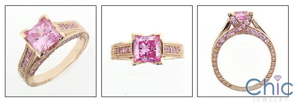 Engagement 1.5 Pink Princess Rose Gold Cubic Zirconia Cz Ring