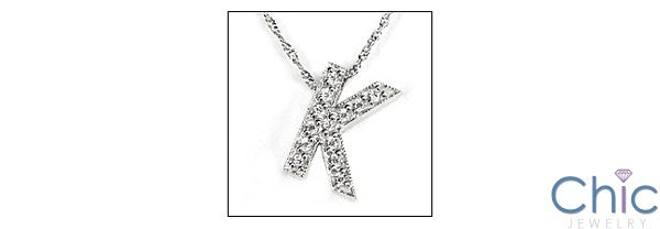 Cubic Zirconia Cz K Letter in Pave Ct 14K White Gold Initial Pendant
