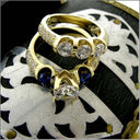 Matching Engagement Ring Set Round Cubic Zirconia and Sapphire Sides 14K Yellow gold
