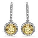 Vintage Two Tone Halo Canary Cubic Zirconia CZ Earrings