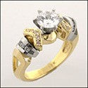 Engagement Ring Cubic Zirconia Round 1 Carat Center Two Tone 14K Gold
