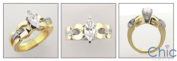 High Quality Cubic Zirconia Marquise 1 Carat Two Tone 14K Gold Engagement Ring