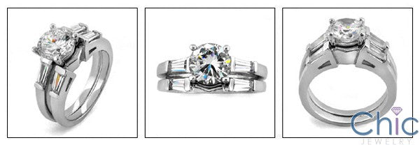 Matching Set 1.5 Ct Round Baguettes in Channel Cubic Zirconia Cz Ring