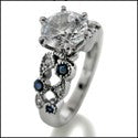 Engagement 1.5 Round center Sapphire Bezels Ct Pave Cubic Zirconia Cz Ring