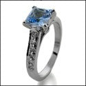 Engagement Aqua Color Asscher Pave Cubic Zirconia Cz Ring